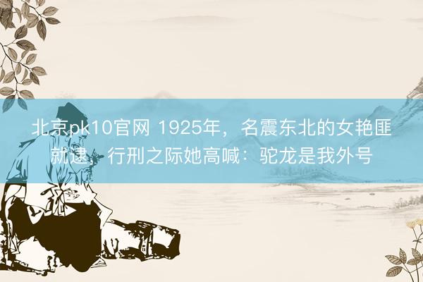 北京pk10官网 1925年，名震东北的女艳匪就逮，行刑之际她高喊：驼龙是我外号