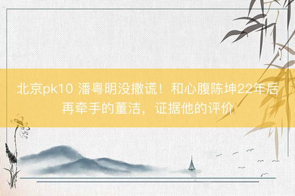 北京pk10 潘粤明没撒谎！和心腹陈坤22年后再牵手的董洁，证据他的评价