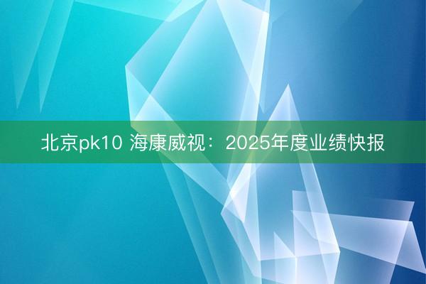 北京pk10 海康威视：2025年度业绩快报