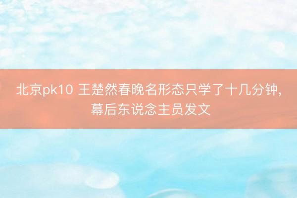北京pk10 王楚然春晚名形态只学了十几分钟， 幕后东说念主员发文